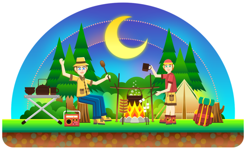 ilustración pareja acampada